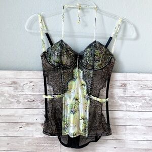 Victorias Secret | Black Green Lace Floral Corset Size 34B